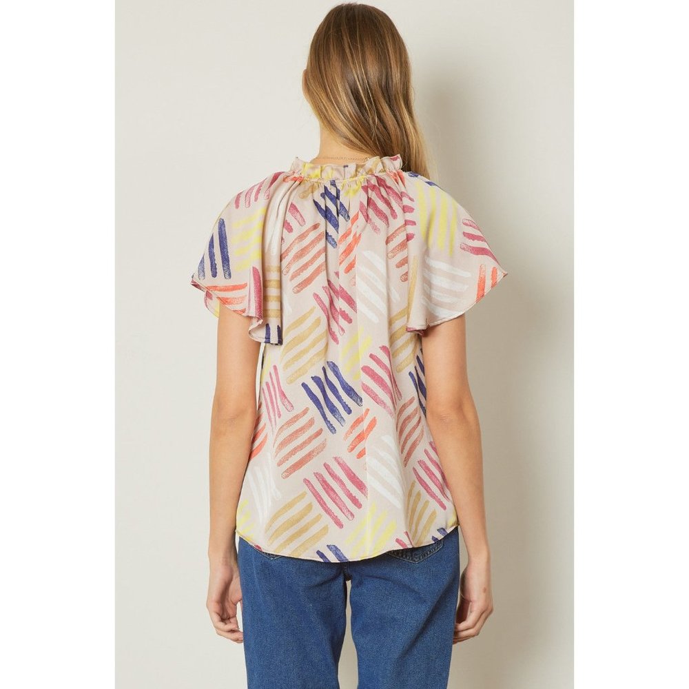 Entro V-Neck Flutter Sleeve Blouse, Latte - Picture 4 of 7